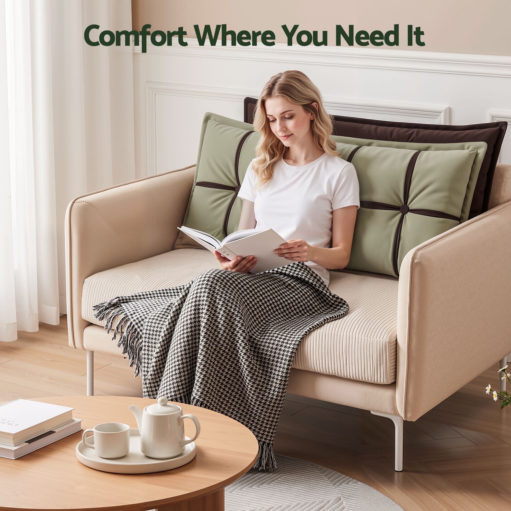 Headboard Pillow with Double-Layer Storage Wedge Reading Backrest with Adjustable Filling, Chenille Bed Rest Cushion for Daybed, Dorm, and RV Double