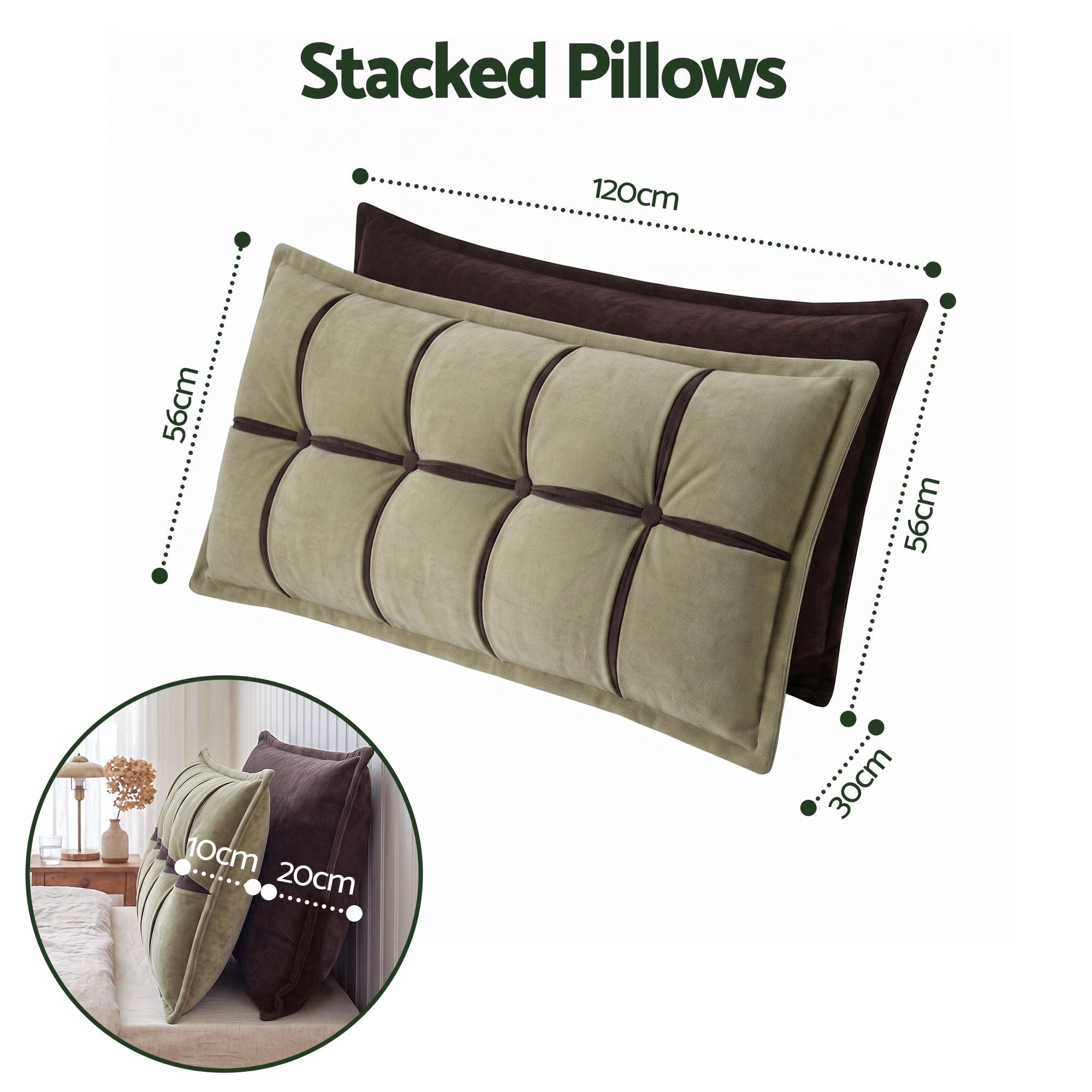 Headboard Pillow with Double-Layer Storage Wedge Reading Backrest with Adjustable Filling, Chenille Bed Rest Cushion for Daybed, Dorm, and RV Double