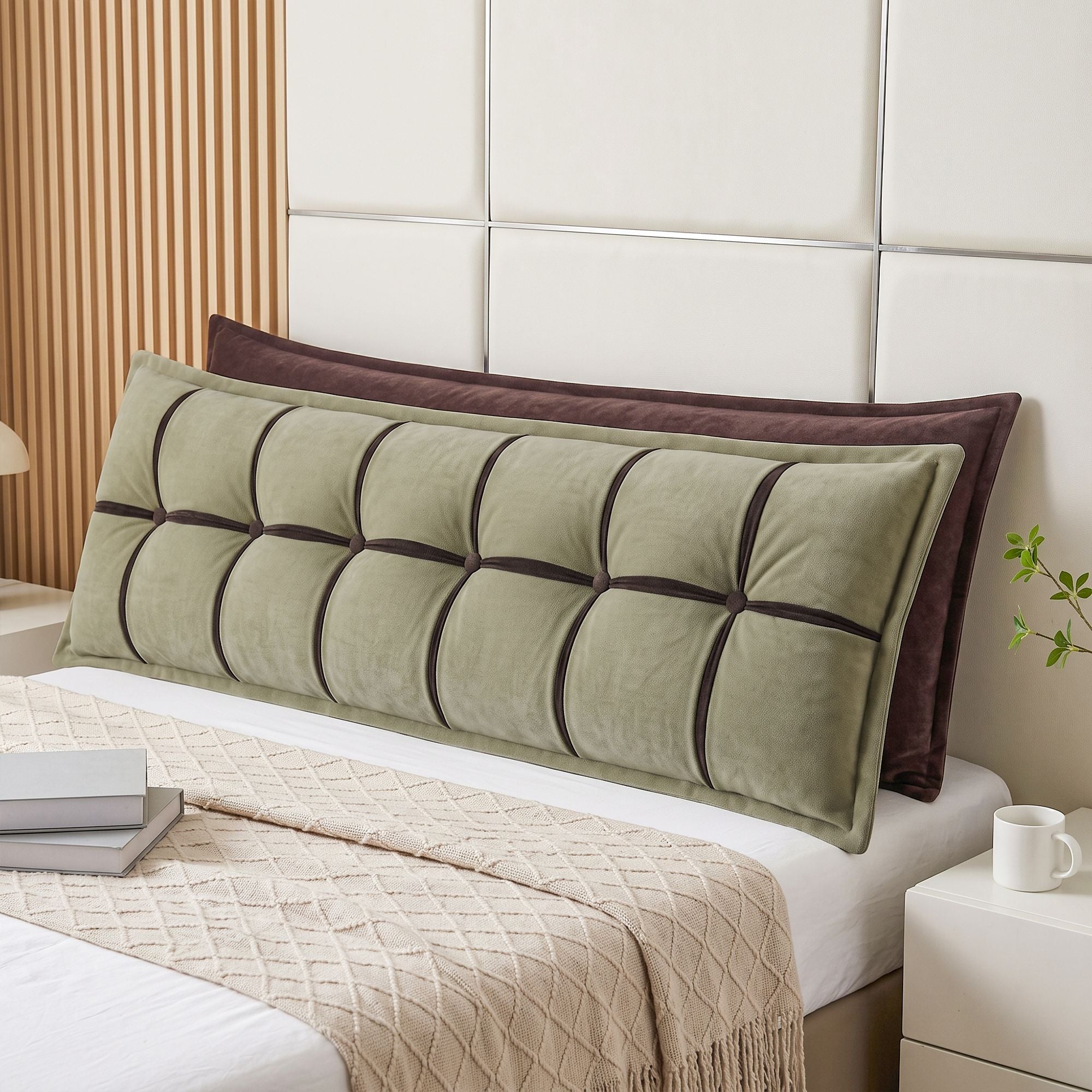 Headboard Pillow with Double-Layer Storage Wedge Reading Backrest with Adjustable Filling, Chenille Bed Rest Cushion for Daybed, Dorm, and RV King