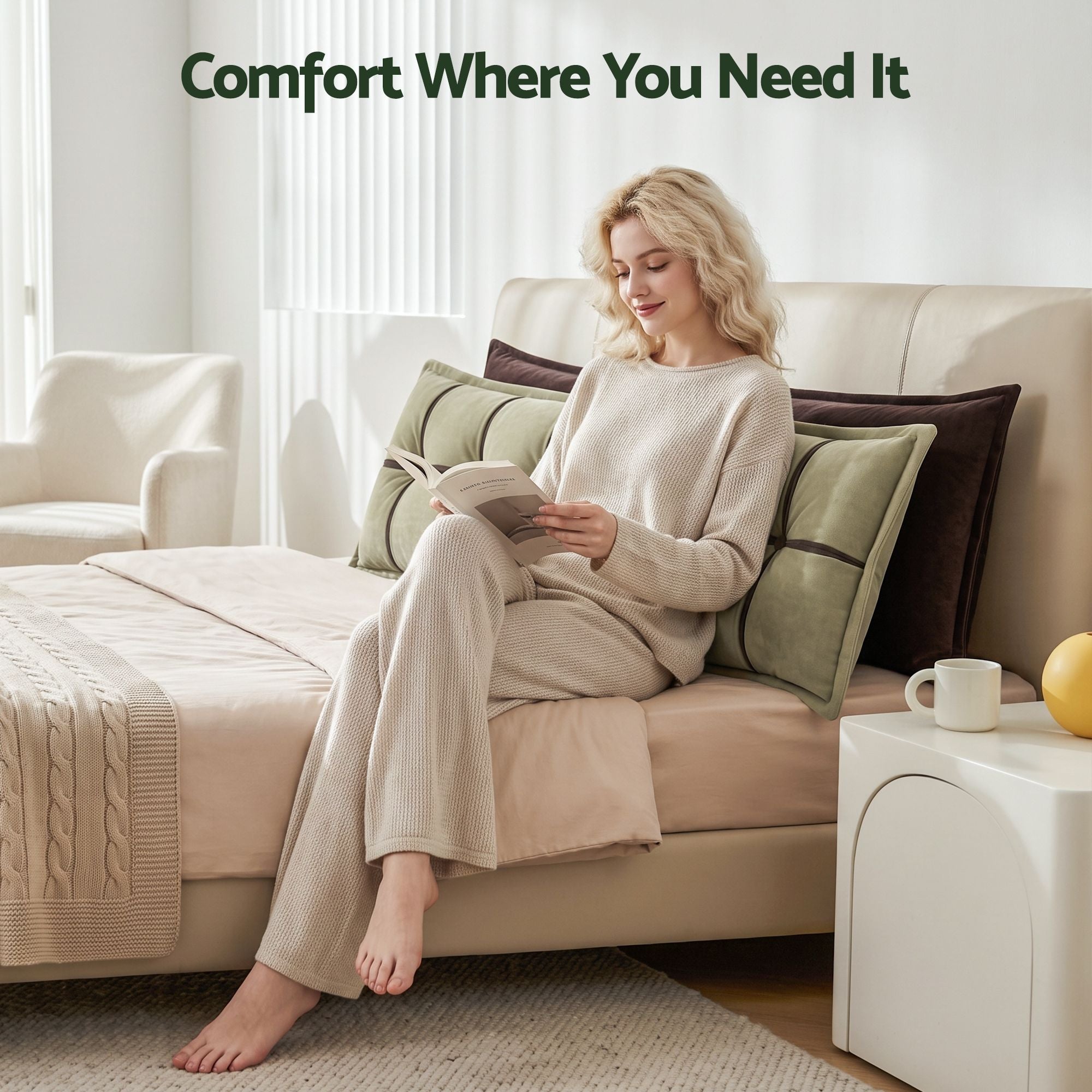 Headboard Pillow with Double-Layer Storage Wedge Reading Backrest with Adjustable Filling, Chenille Bed Rest Cushion for Daybed, Dorm, and RV King