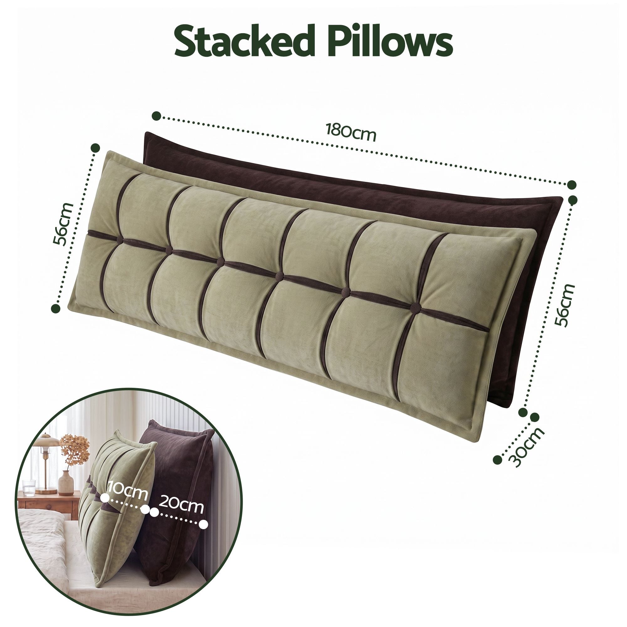 Headboard Pillow with Double-Layer Storage Wedge Reading Backrest with Adjustable Filling, Chenille Bed Rest Cushion for Daybed, Dorm, and RV King