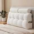 wedge pillow headboard with non-flattening shredded foam core, perfect for dorm reading or sofa lap desk, 330g corduroy cover, side pockets, Double