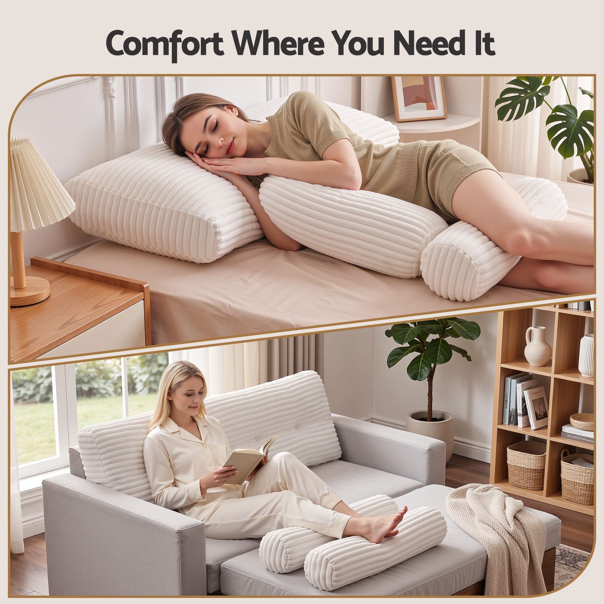 wedge pillow headboard with non-flattening shredded foam core, perfect for dorm reading or sofa lap desk, 330g corduroy cover, side pockets, Double