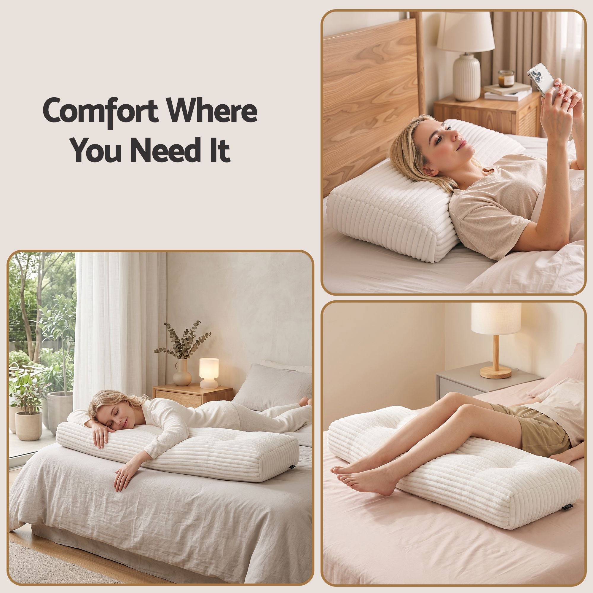 wedge pillow headboard with non-flattening shredded foam core, perfect for dorm reading or sofa lap desk, 330g corduroy cover, side pockets, Double