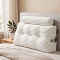 wedge pillow headboard with non-flattening shredded foam core, perfect for dorm reading or sofa lap desk, 330g corduroy cover, side pockets, King Single