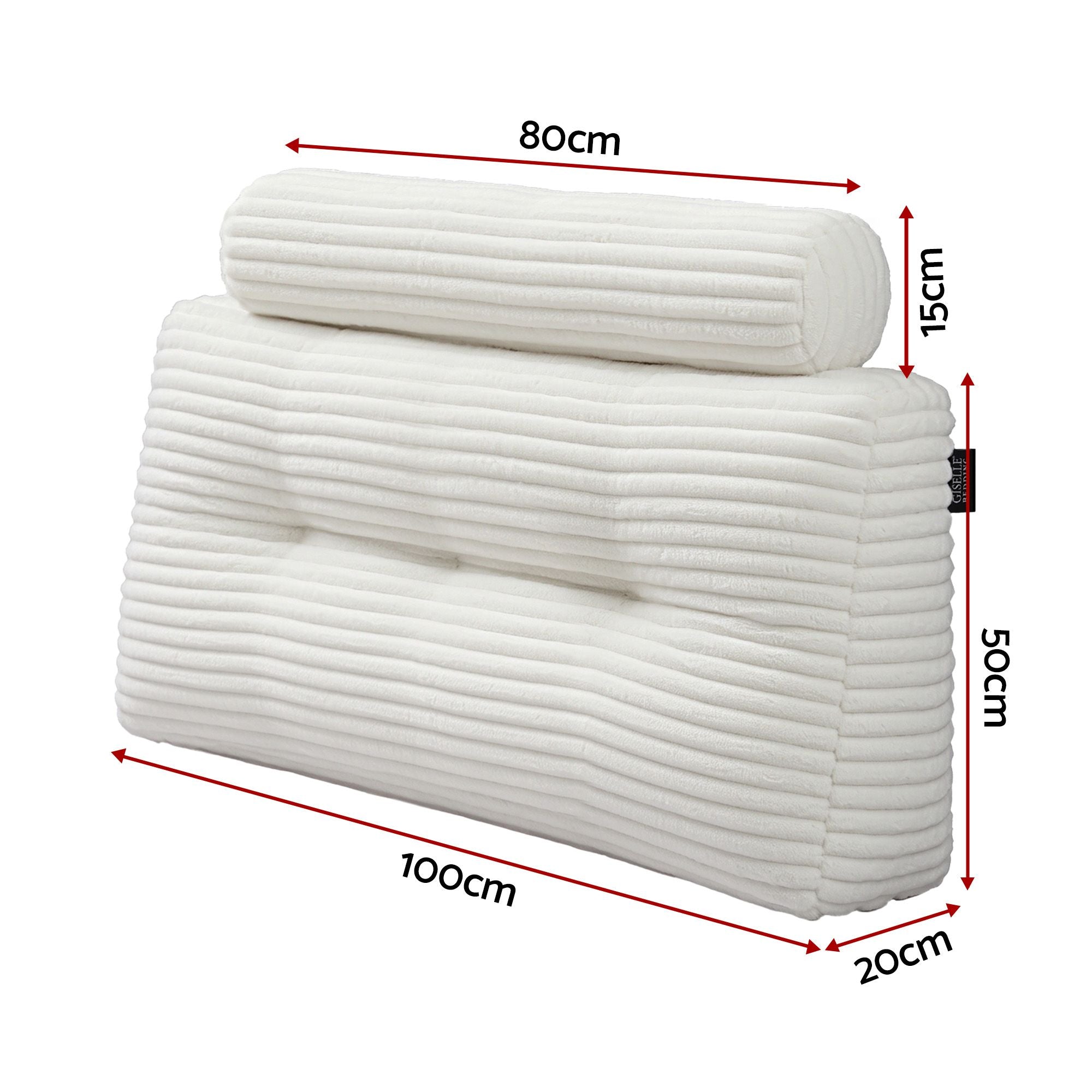 wedge pillow headboard with non-flattening shredded foam core, perfect for dorm reading or sofa lap desk, 330g corduroy cover, side pockets, King Single