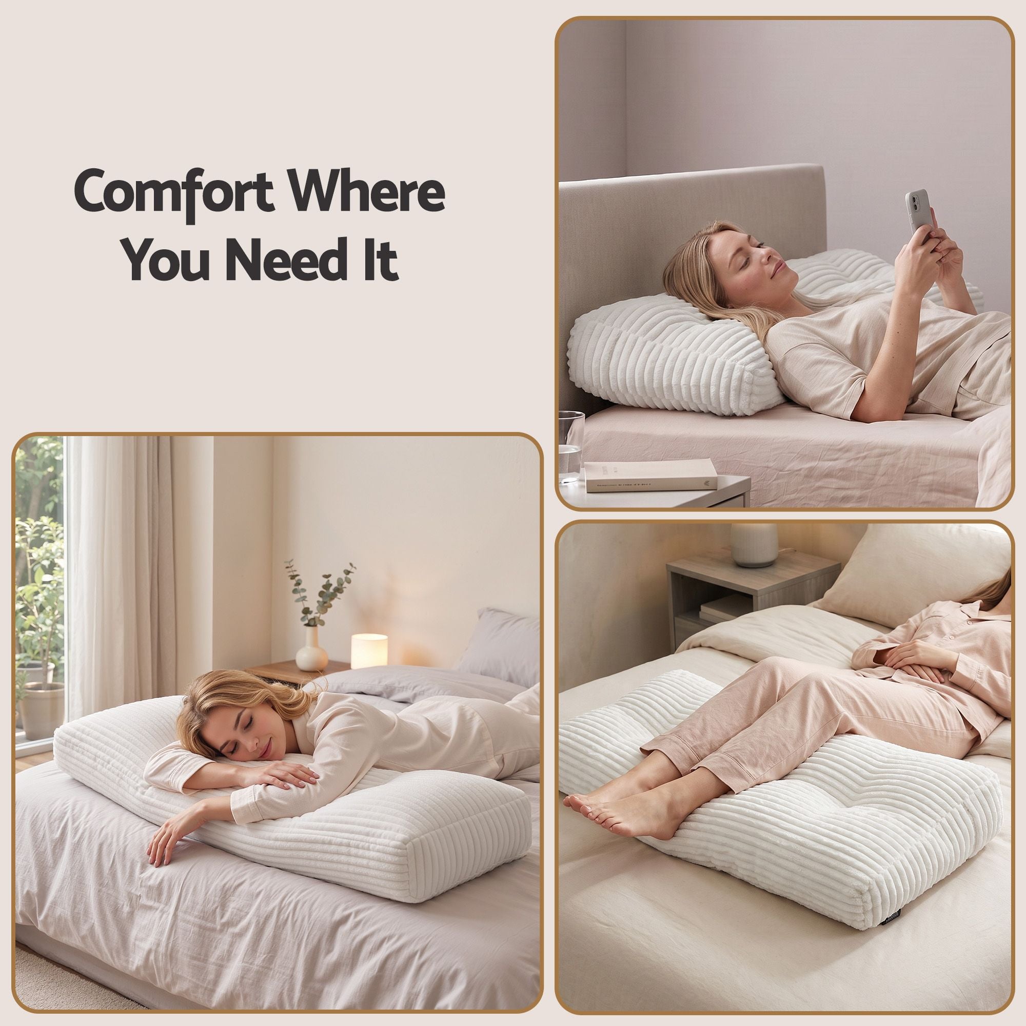 wedge pillow headboard with non-flattening shredded foam core, perfect for dorm reading or sofa lap desk, 330g corduroy cover, side pockets, King Single