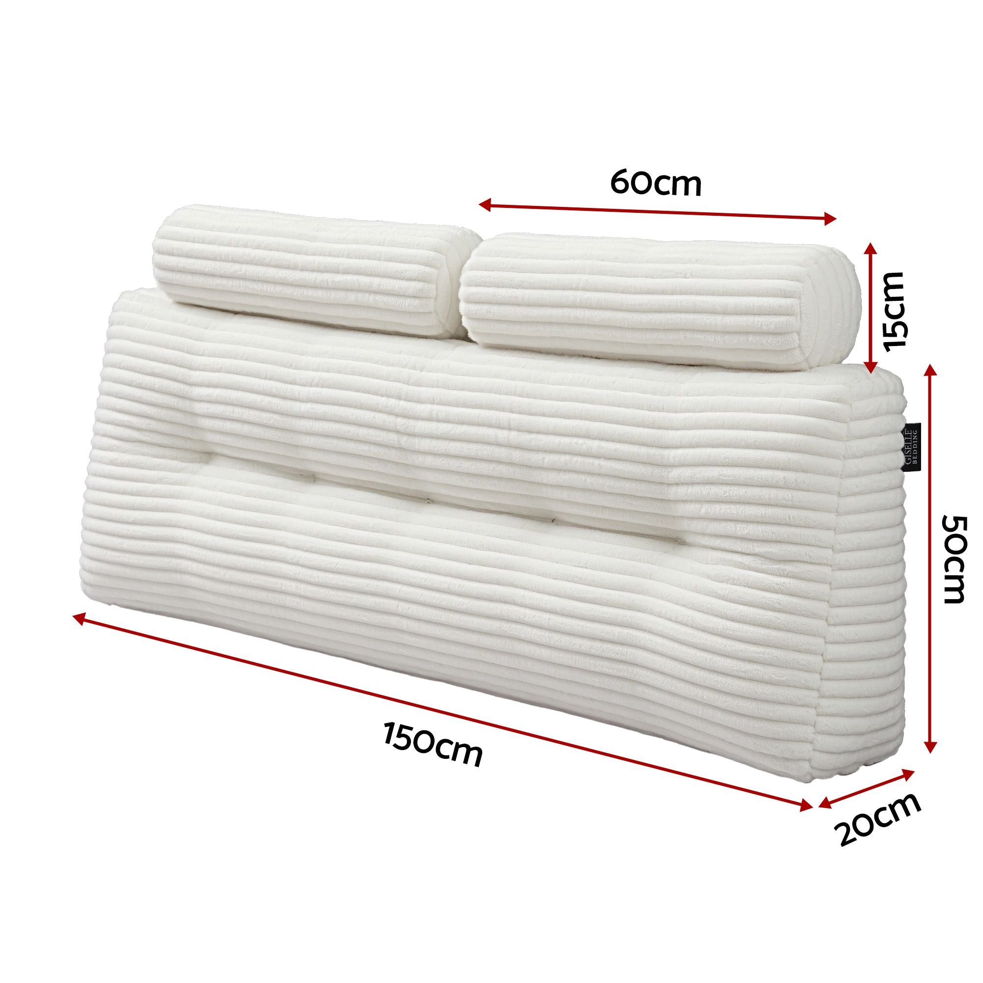 wedge pillow headboard with non-flattening shredded foam core, perfect for dorm reading or sofa lap desk, 330g corduroy cover, side pockets, Queen