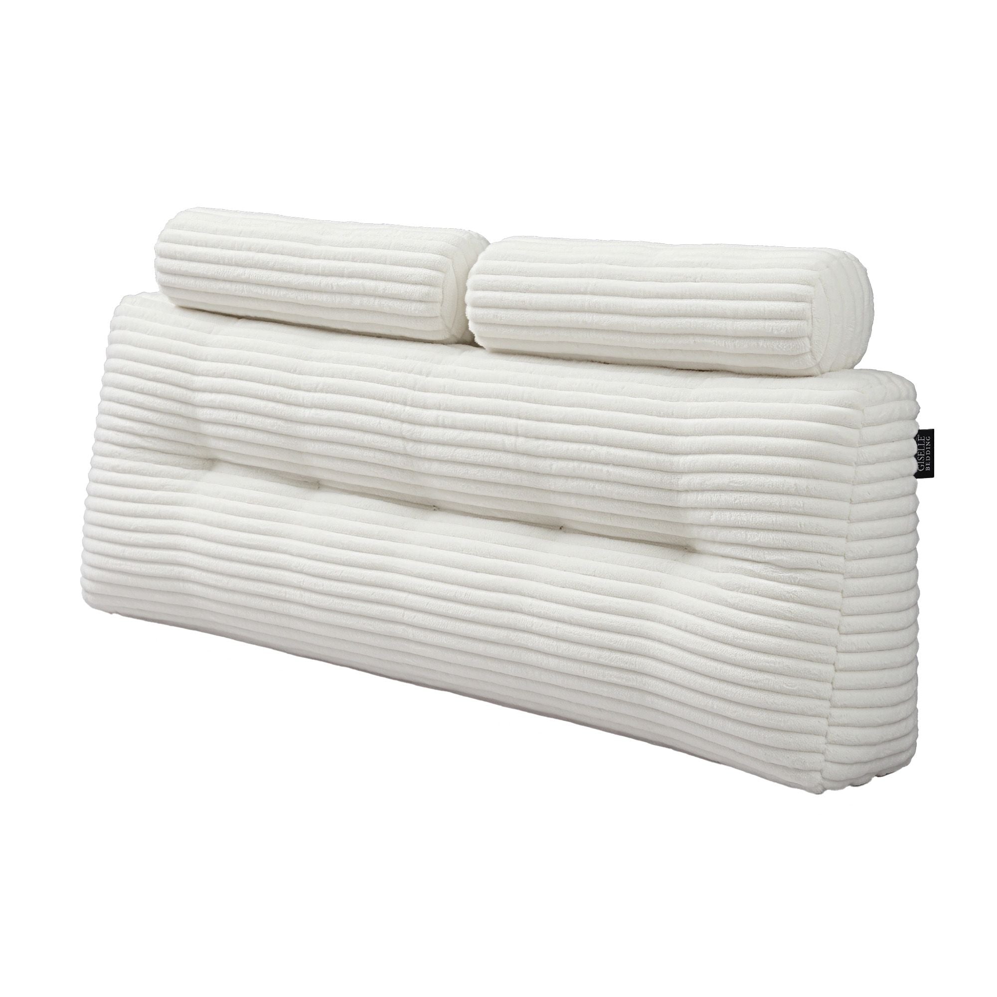 wedge pillow headboard with non-flattening shredded foam core, perfect for dorm reading or sofa lap desk, 330g corduroy cover, side pockets, Queen