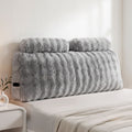 Wedge Pillow Headboard, Easy Wash Zipper Cover & Anti-Flat Foam, Couch Lumbar Support for Dorm Readers, 340g Faux Rabbit Fur with Dual Pockets, Double