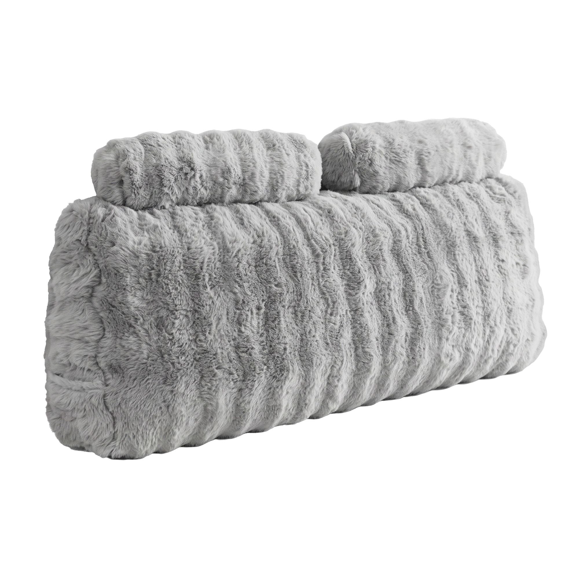 Wedge Pillow Headboard, Easy Wash Zipper Cover & Anti-Flat Foam, Couch Lumbar Support for Dorm Readers, 340g Faux Rabbit Fur with Dual Pockets, Double