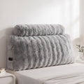 Wedge Pillow Headboard, Easy Wash Zipper Cover & Anti-Flat Foam, Couch Lumbar Support for Dorm Readers, 340g Faux Rabbit Fur with Dual Pockets, King Single
