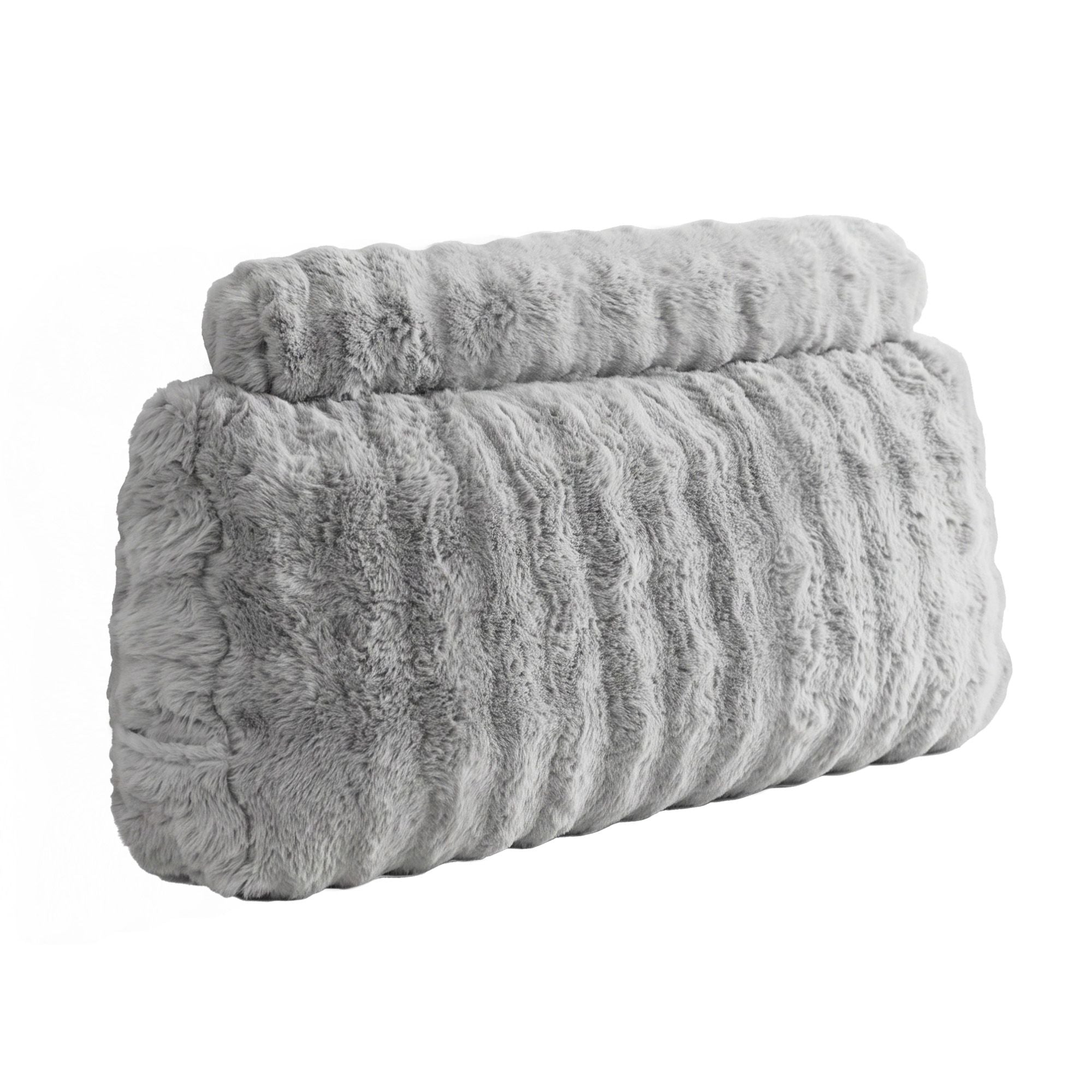 Wedge Pillow Headboard, Easy Wash Zipper Cover & Anti-Flat Foam, Couch Lumbar Support for Dorm Readers, 340g Faux Rabbit Fur with Dual Pockets, King Single