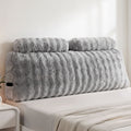 Wedge Pillow Headboard, Easy Wash Zipper Cover & Anti-Flat Foam, Couch Lumbar Support for Dorm Readers, 340g Faux Rabbit Fur with Dual Pockets, Queen