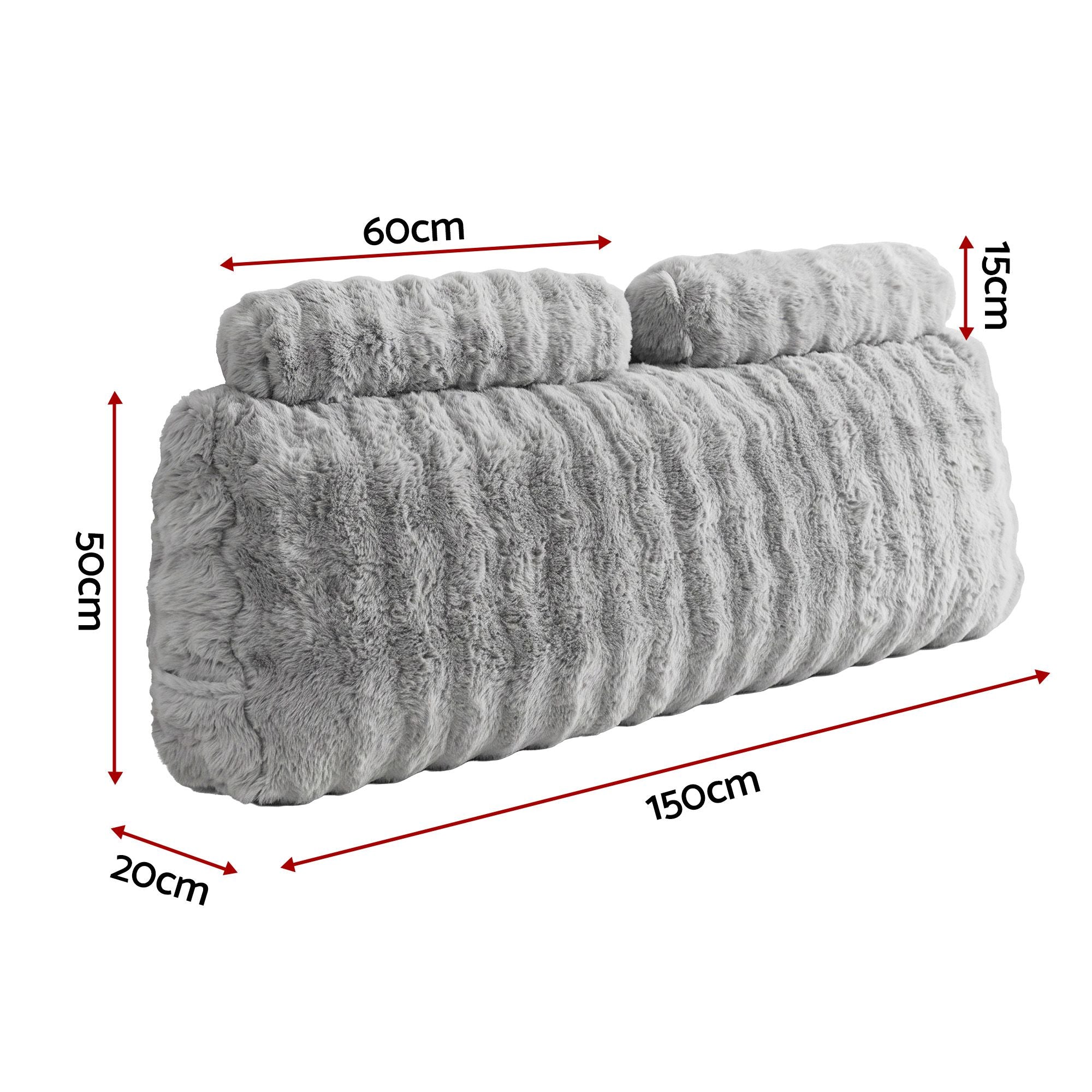 Wedge Pillow Headboard, Easy Wash Zipper Cover & Anti-Flat Foam, Couch Lumbar Support for Dorm Readers, 340g Faux Rabbit Fur with Dual Pockets, Queen