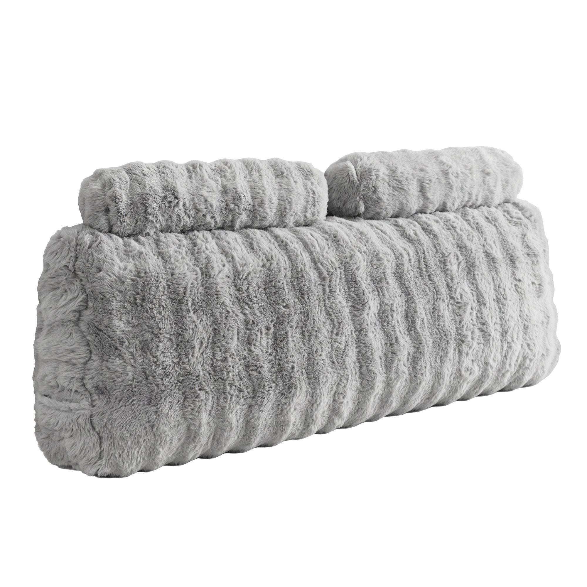 Wedge Pillow Headboard, Easy Wash Zipper Cover & Anti-Flat Foam, Couch Lumbar Support for Dorm Readers, 340g Faux Rabbit Fur with Dual Pockets, Queen