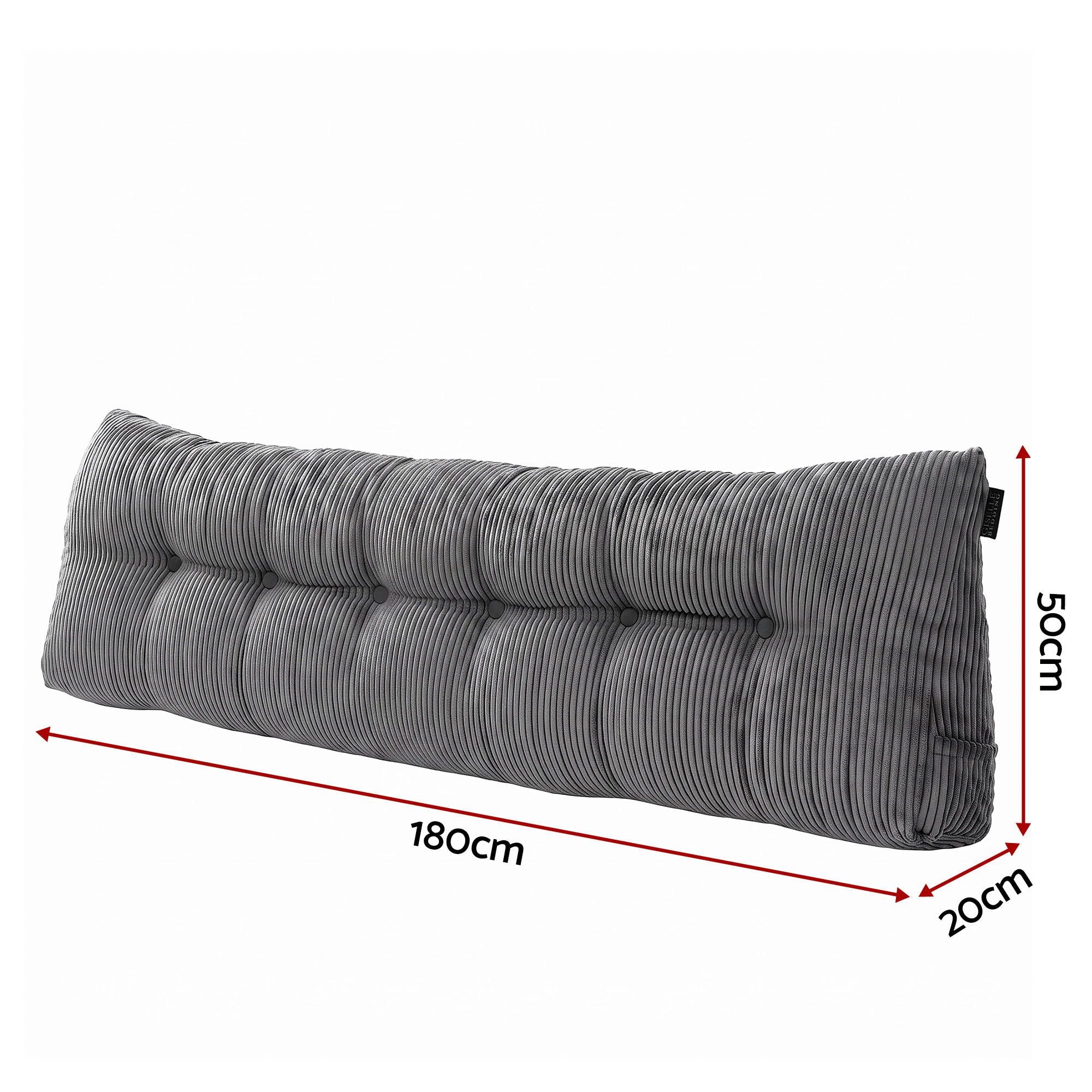 Headboard Pillow for Sitting in Bed, Upgraded Shredded Foam Reading Wedge Cushion for Lumbar Support, 320g Corduroy Backrest with Side Pockets for Dorm Daybed, King