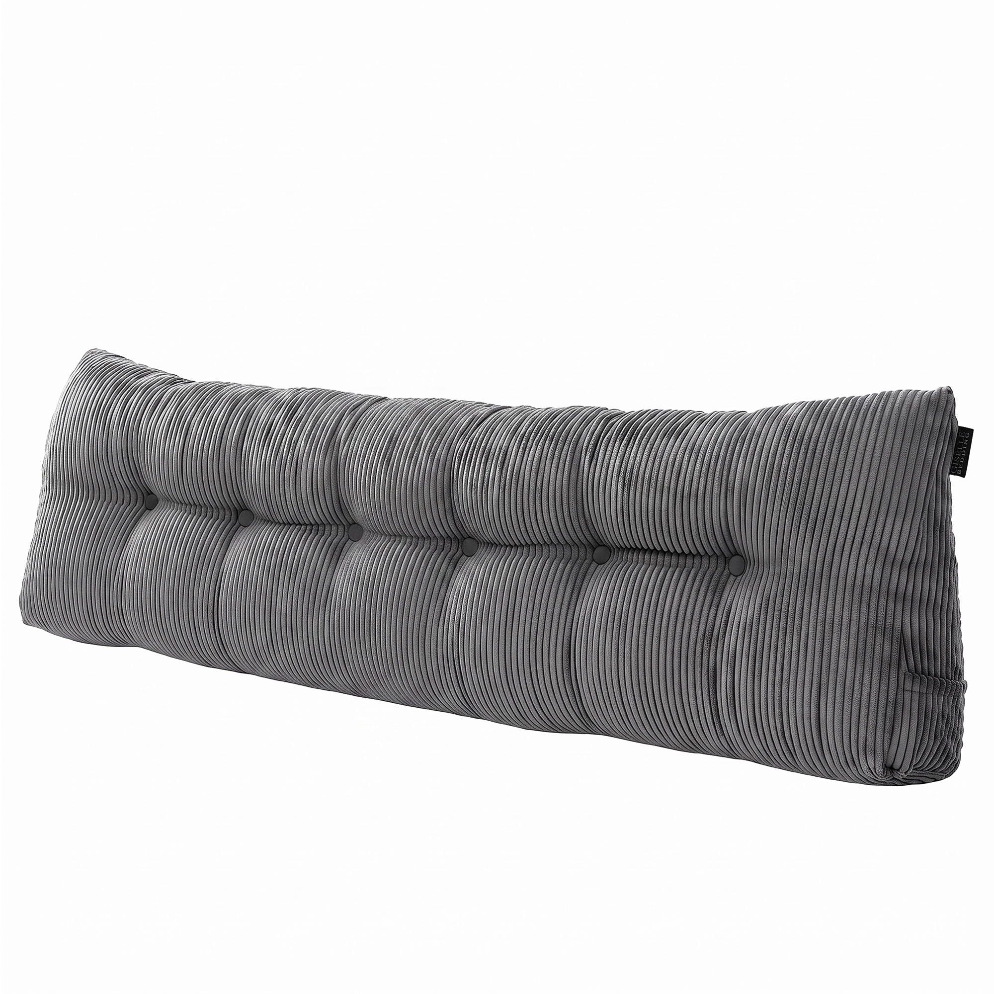 Headboard Pillow for Sitting in Bed, Upgraded Shredded Foam Reading Wedge Cushion for Lumbar Support, 320g Corduroy Backrest with Side Pockets for Dorm Daybed, King