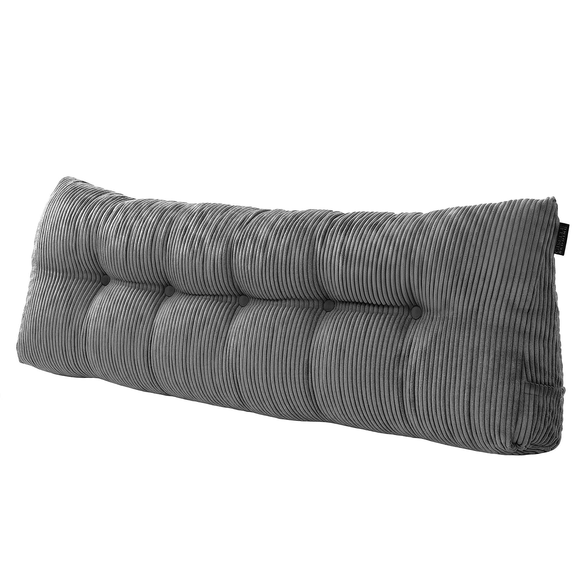 Headboard Pillow for Sitting in Bed, Upgraded Shredded Foam Reading Wedge Cushion for Lumbar Support, 320g Corduroy Backrest with Side Pockets for Dorm Daybed, Queen