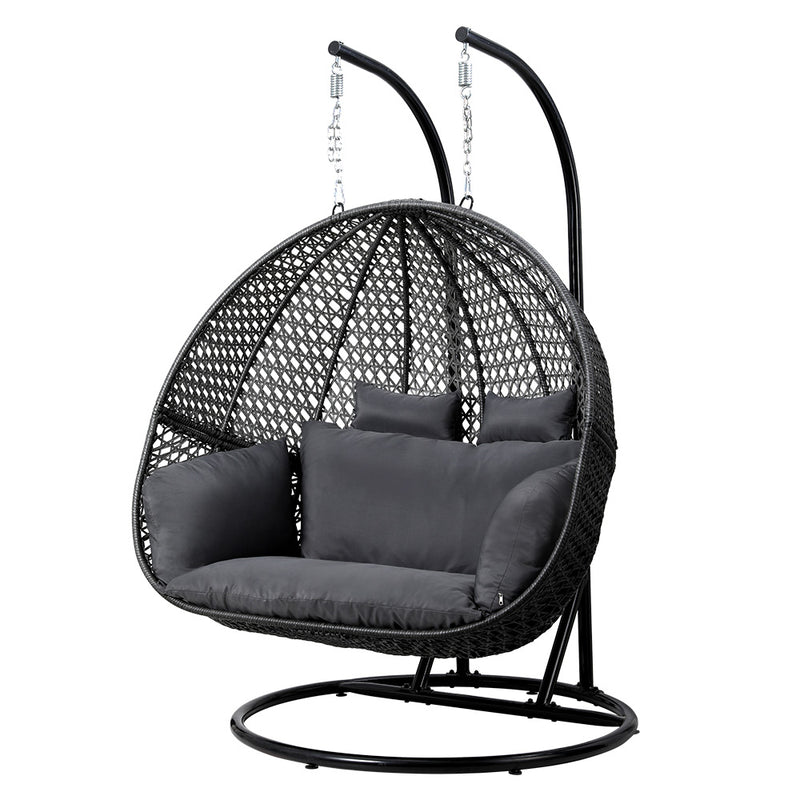 Outdoor Swing Chair Hanging Rattan Patio Furniture Pod Stand Cushion 2 Seater-2