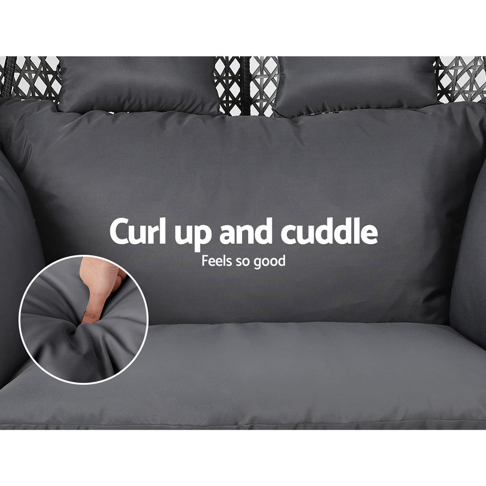 Outdoor Swing Chair Hanging Rattan Patio Furniture Pod Stand Cushion 2 Seater-6