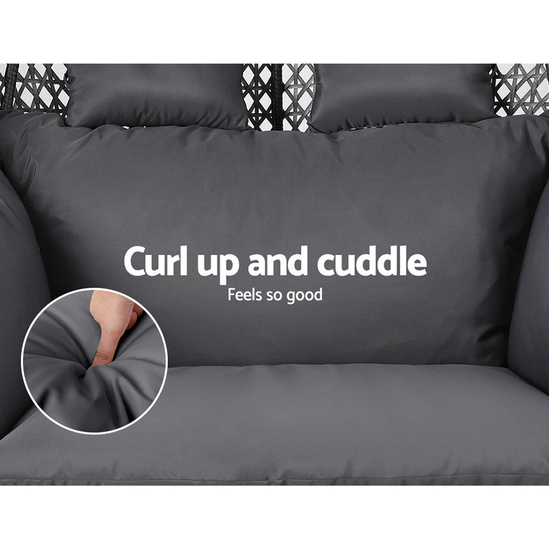 Outdoor Swing Chair Hanging Rattan Patio Furniture Pod Stand Cushion 2 Seater-6