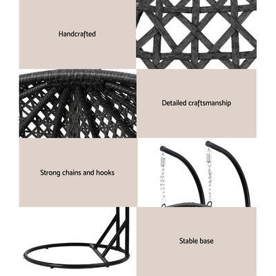 Outdoor Swing Chair Hanging Rattan Patio Furniture Pod Stand Cushion 2 Seater