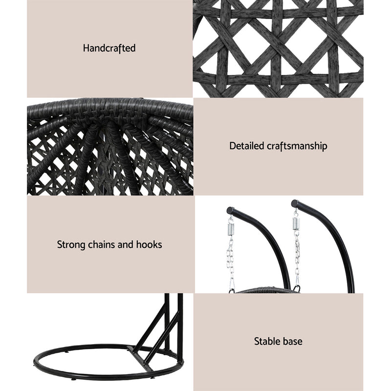 Outdoor Swing Chair Hanging Rattan Patio Furniture Pod Stand Cushion 2 Seater-7