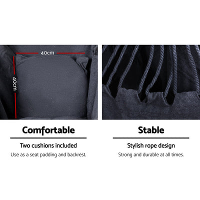 Close-up of grey pillows and black rope details on Outdoor Hammock Chair with Steel Stand Hanging Hammock with Pillow Grey