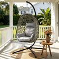 Outdoor Swing Chair with Stand and Cushion Rattan Furniture - Grey