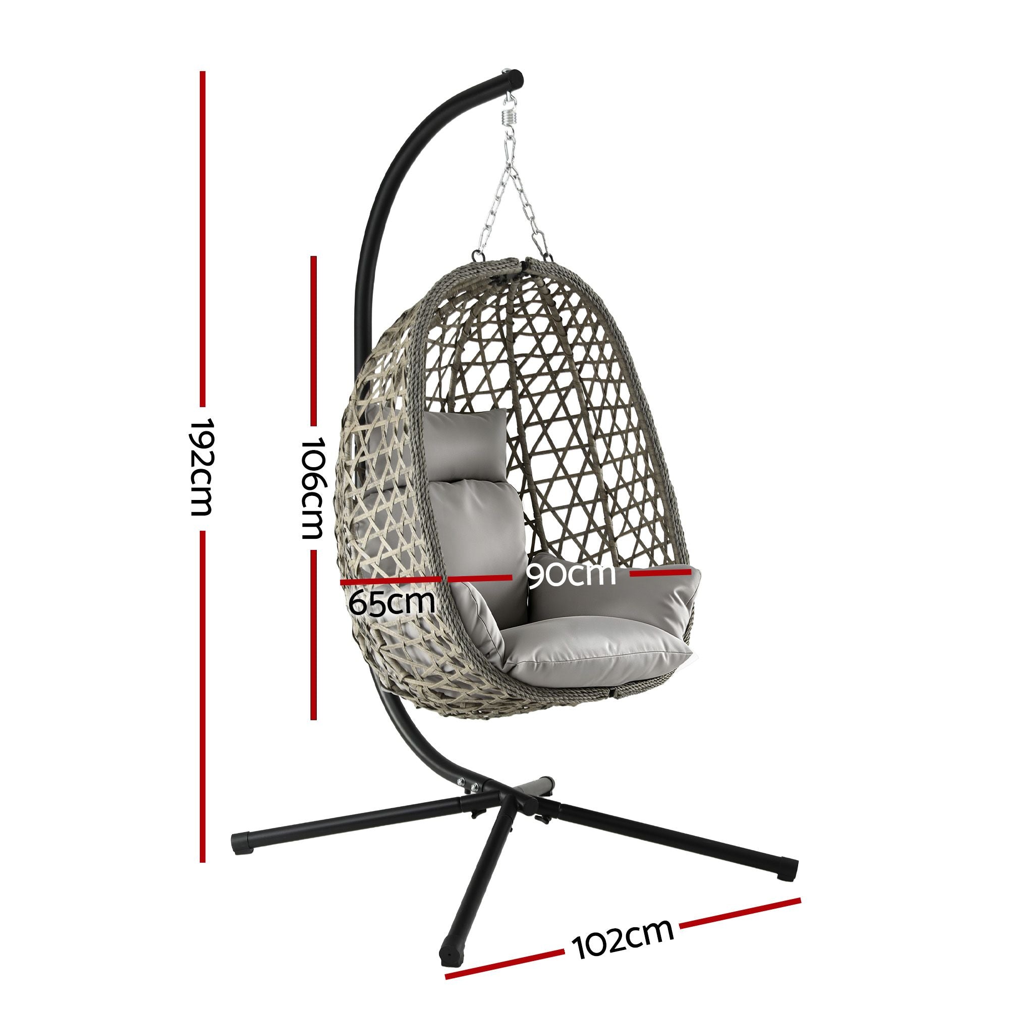 Outdoor Swing Chair with Stand and Cushion Rattan Furniture - Grey