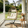 Foldable Outdoor Swing Chair with Stand and Cushion - Latte