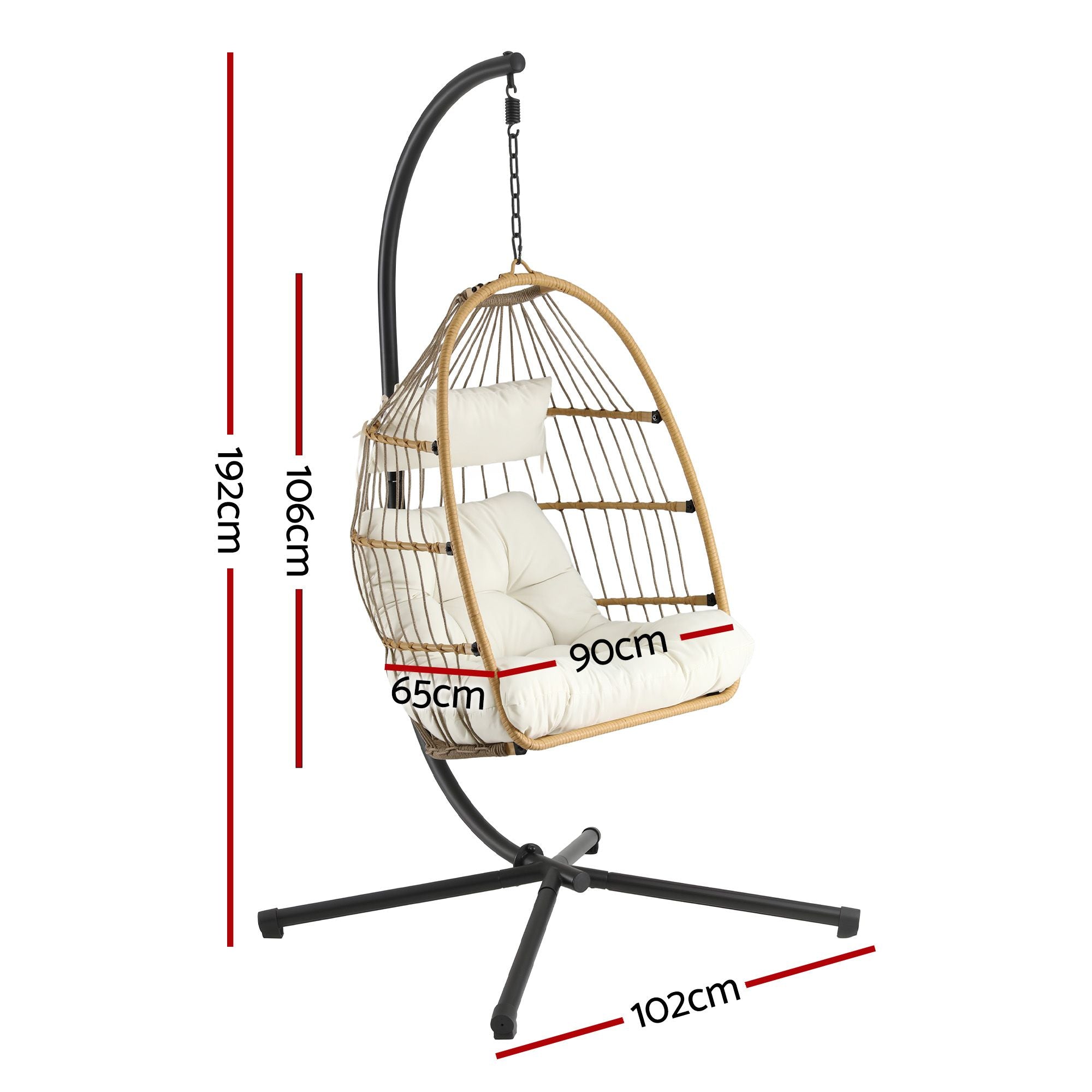 Foldable Outdoor Swing Chair with Stand and Cushion - Latte