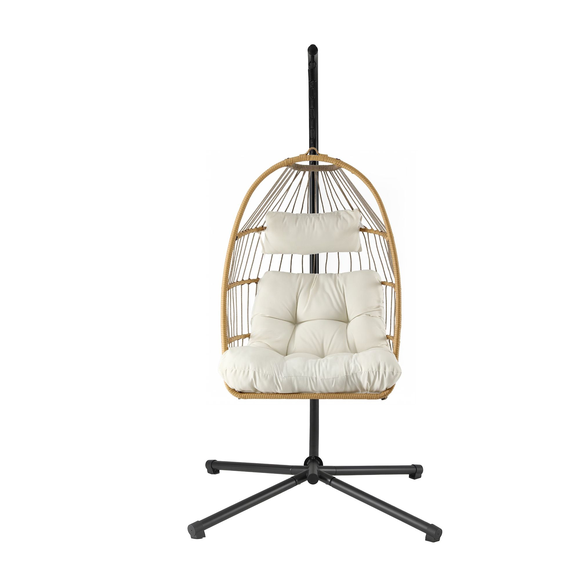Foldable Outdoor Swing Chair with Stand and Cushion - Latte