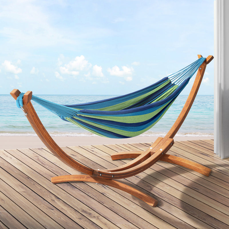 Wooden Hammock Chair with Stand - Skyblue & Oak-7