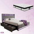 Queen Package | Harrison LED Smart Storage Bed Frame Grey & Serenity Euro Top Mattress (Medium Firm)