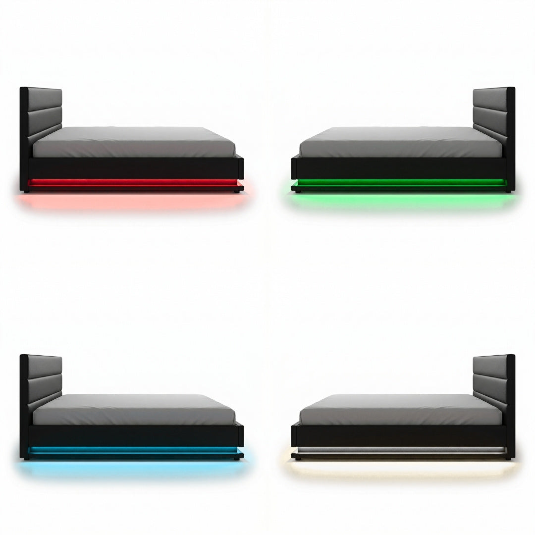 Henley Queen Gas Lift Storage Bed Frame with LED Lights – Black-7