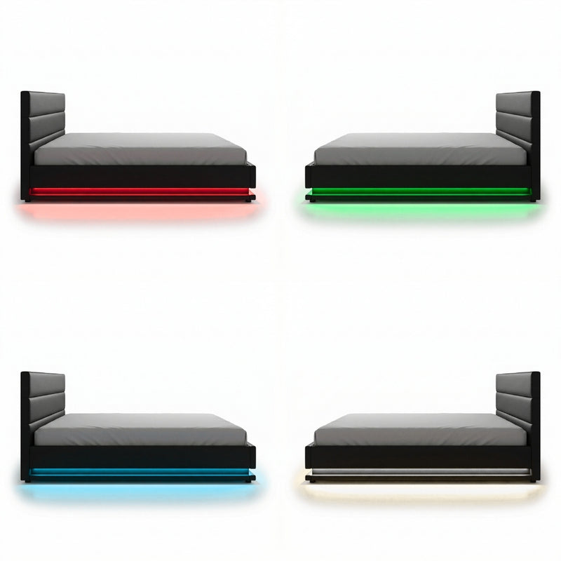 Henley Queen Gas Lift Storage Bed Frame with LED Lights – Black-7