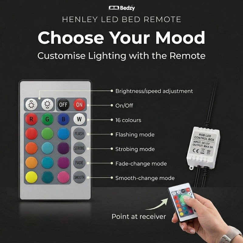 Henley Queen Gas Lift Storage Bed Frame with LED Lights – Black-6