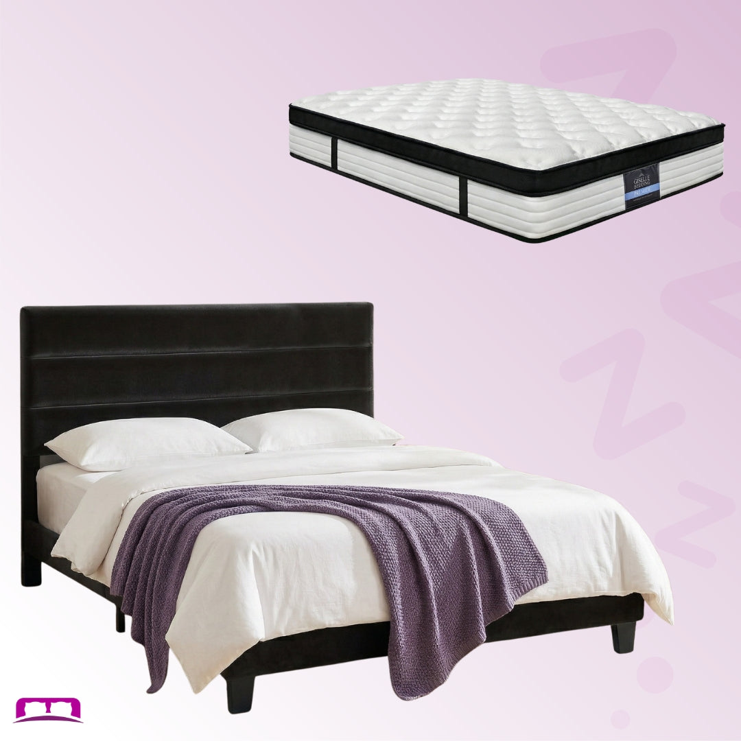 Queen Package | Hush Velvet Bed Frame Black & Serenity Euro Top Mattress (Medium Firm)
