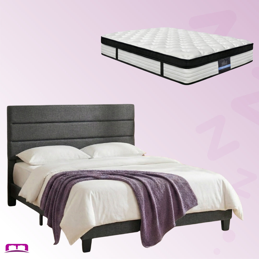 Queen Package | Hush Linen Bed Frame Dark Grey & Serenity Euro Top Mattress (Medium Firm)