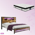 Queen Package | Kensley LED Storage Bed Frame Industrial & Serenity Euro Top Mattress (Medium Firm)