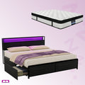 King Package | Sky LED Bed Frame with Storage Drawers Black & Serenity Euro Top Mattress (Medium Firm)