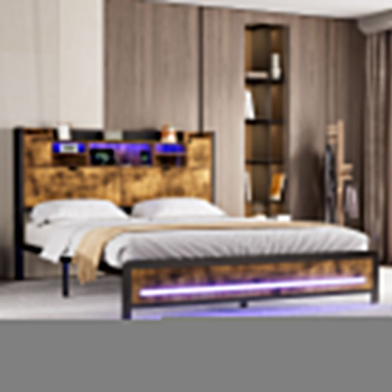 Levede Double Bed Frame Storage Headboard Industrial-1954802449265070086
