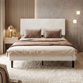 Double Upholstered Bed Frame with Adjustable Headboard and Platform Mattress Base