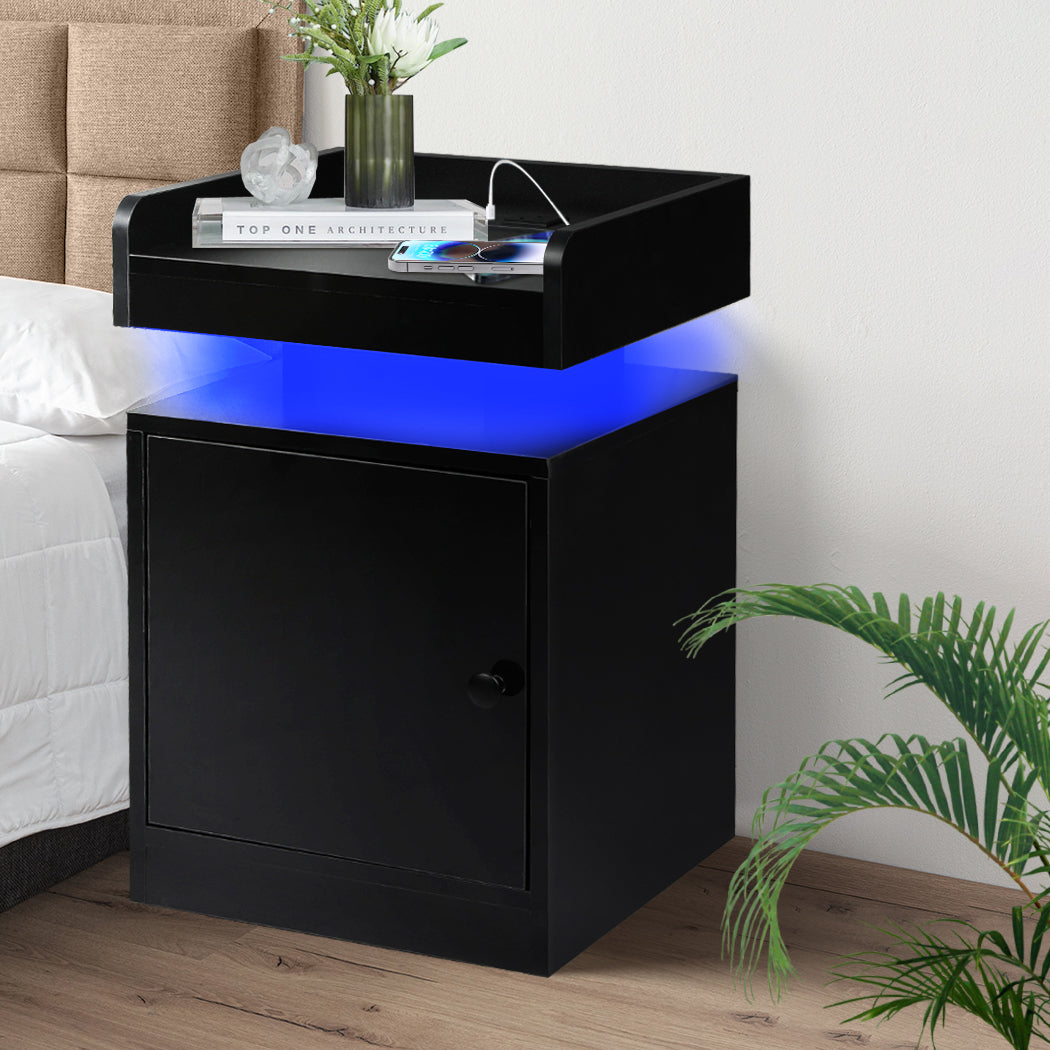 Levede Bedside Table USB Charger Outlet RGB Black-1954802384651816967