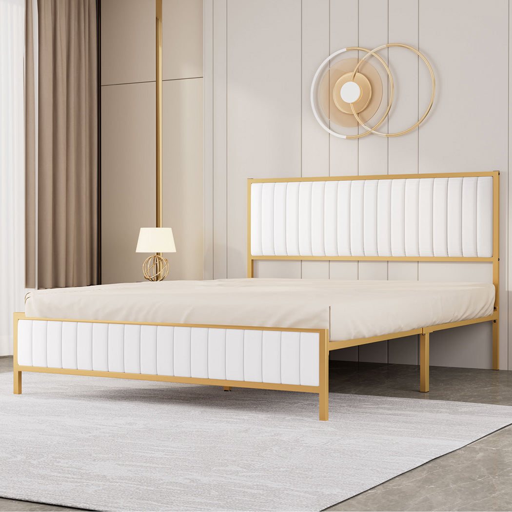 Levede Metal Bed Frame Under Bed Storage Double Beige-1910112273498771462