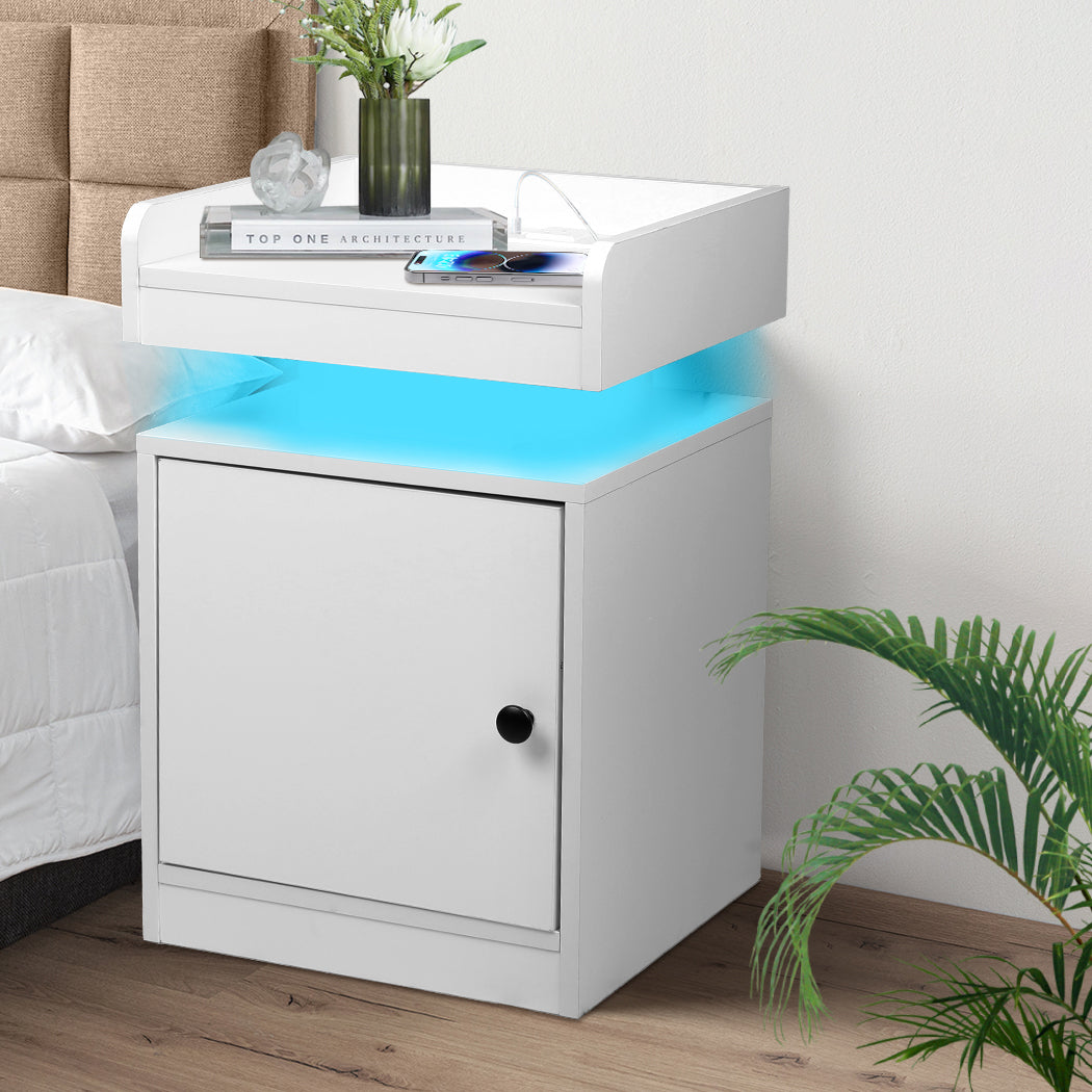 Levede Bedside Table USB Charger Outlet RGB White-1910112205626544135