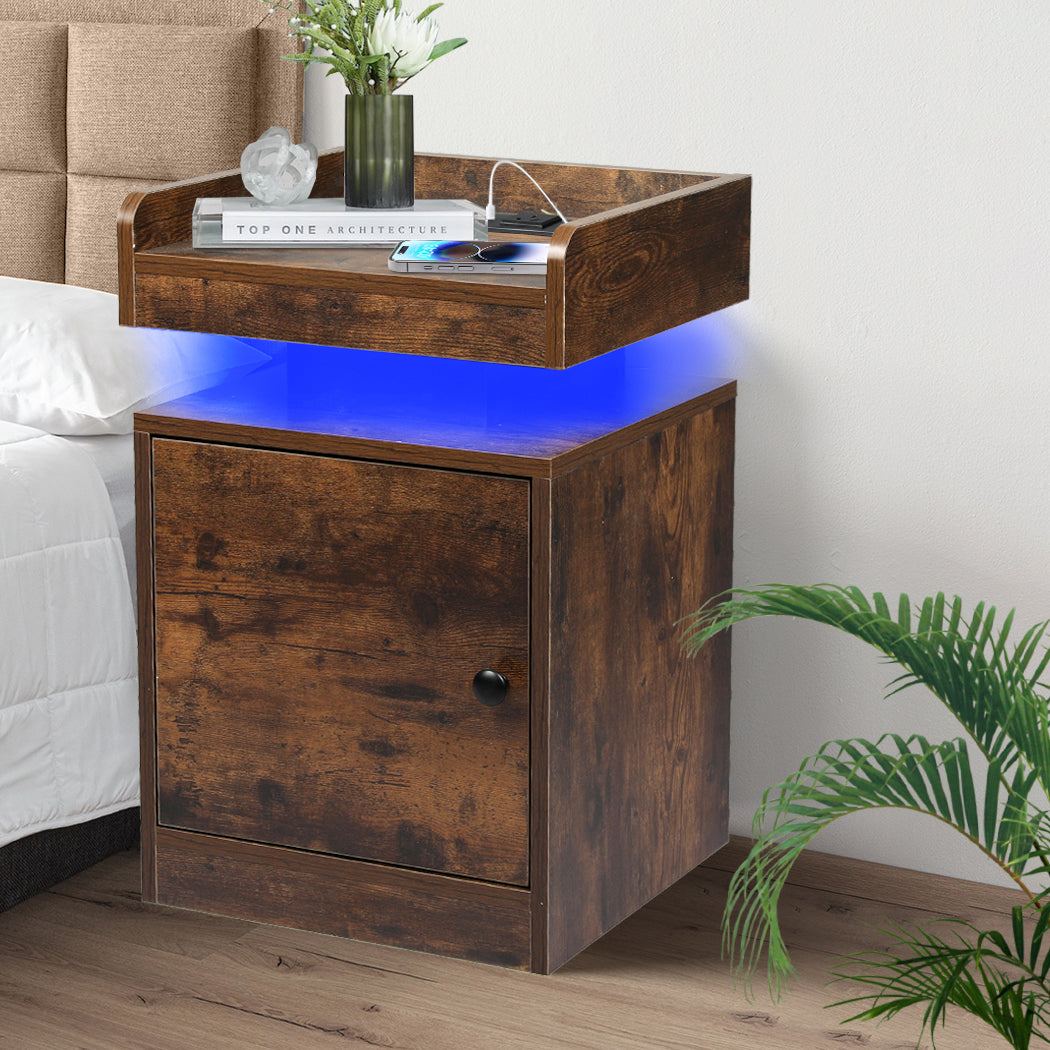 Levede Bedside Table USB Charger Outlet RGB Oak-1910112205467160583
