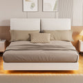 Floating King Bed Frame with RGB LED Light Headboard and Platform Base